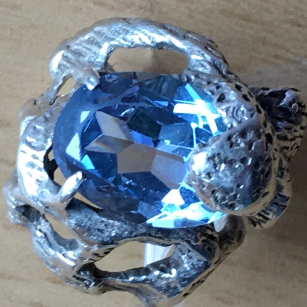 VINTAGE 925 STERLING SILVER BLUE SPINEL RING